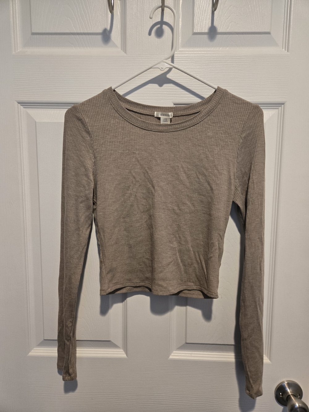 Bozzolo Ribbed Long-Sleeve Crop Top in Tan